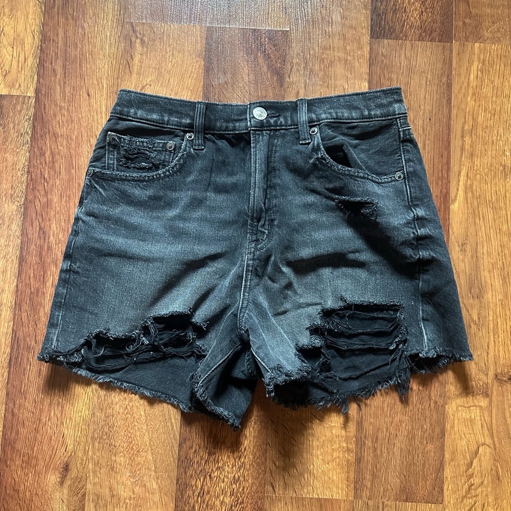 American Eagle Outfitters Black Jean Shorts Distressed High-Waisted